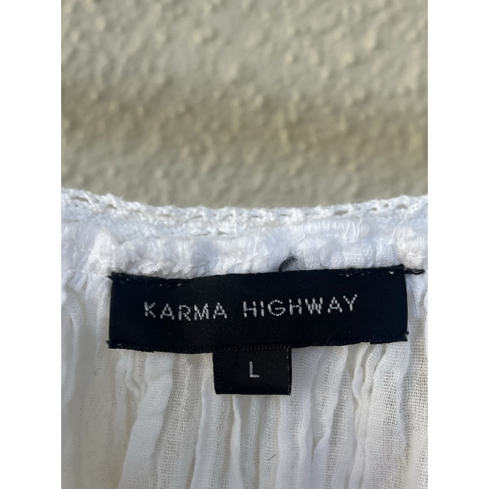 Karma Highway White Floral Dress L Cottage Prairie Romantic Peasant Bell Sleeve - Picture 8 of 9